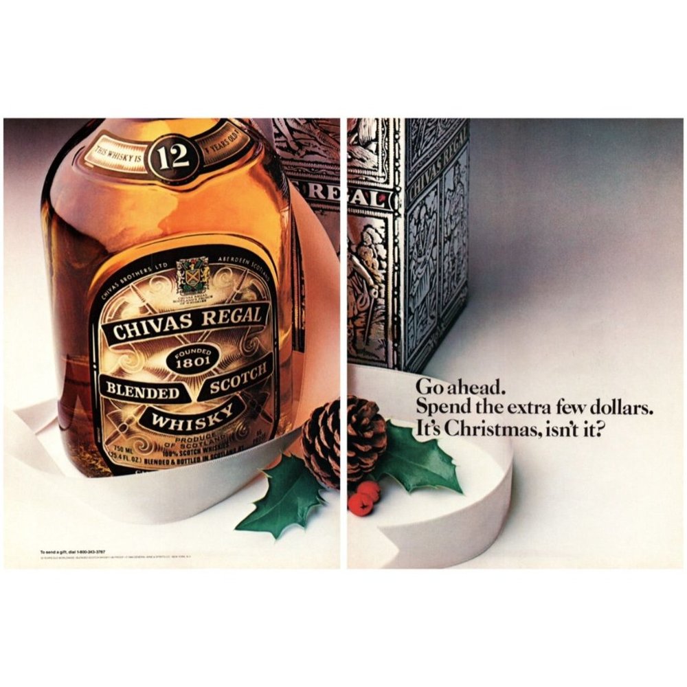 1985 Chivas Regal Scotch Whisky Vintage Print Ad Christmas Party Mistletoe Decor